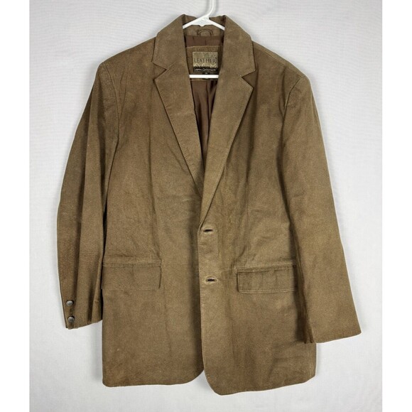 VTG Cabelas Leather Blazer Men 40R Brown Western Cowboy Single Breasted 2 Button - Picture 1 of 11